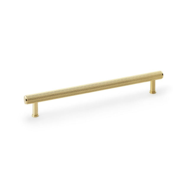 This is an image showing Alexander & Wilks Crispin Reeded T-bar Cupboard Pull Handle - Satin Brass PVD - 224mm aw809r-224-sbpvd available to order from Trade Door Handles in Kendal, quick delivery and discounted prices.