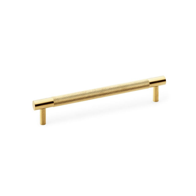 This is an image showing Alexander & Wilks Brunel Knurled T-Bar Cupboard Handle - Satin Brass PVD - Centres 160mm aw810-160-sbpvd available to order from Trade Door Handles in Kendal, quick delivery and discounted prices.