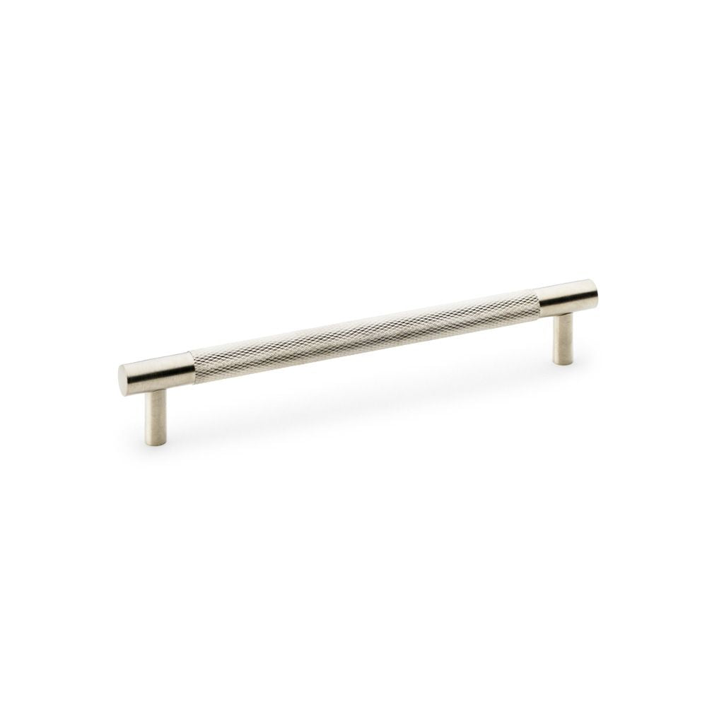 This is an image showing Alexander & Wilks Brunel Knurled T-Bar Cupboard Handle - Satin Nickel - Centres 160mm aw810-160-sn available to order from Trade Door Handles in Kendal, quick delivery and discounted prices.