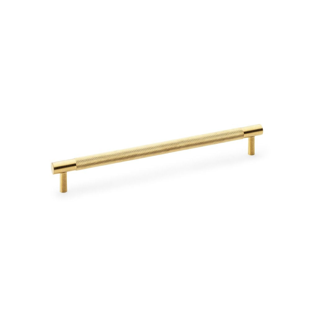 This is an image showing Alexander & Wilks Brunel Knurled T-Bar Cupboard Handle - Satin Brass PVD - Centres 224mm aw810-224-sbpvd available to order from Trade Door Handles in Kendal, quick delivery and discounted prices.