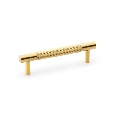 This is an image showing Alexander & Wilks Brunel Knurled T-Bar Cupboard Handle - Satin Brass PVD - Centres 96mm aw810-96-sbpvd available to order from Trade Door Handles in Kendal, quick delivery and discounted prices.