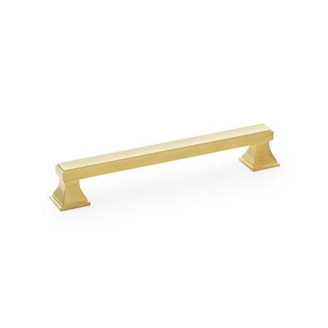 This is an image showing Alexander & Wilks Jesper Square Cabinet Pull Handle - Satin Brass PVD - Centres 160mm aw813-160-sbpvd available to order from Trade Door Handles in Kendal, quick delivery and discounted prices.