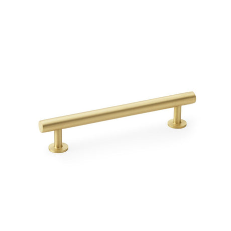 This is an image showing Alexander & Wilks Round T-Bar Cabinet Pull Handle - Satin Brass - Centres 128mm aw814-128-sb available to order from Trade Door Handles in Kendal, quick delivery and discounted prices.