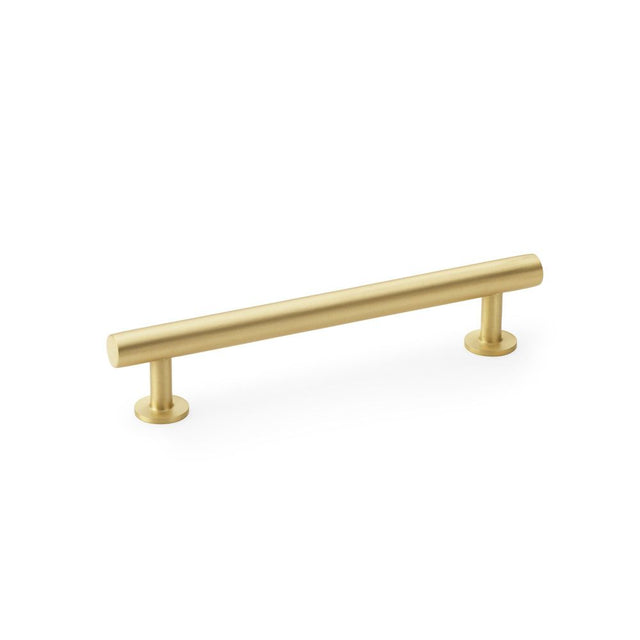 This is an image showing Alexander & Wilks Round T-Bar Cabinet Pull Handle - Satin Brass - Centres 128mm aw814-128-sb available to order from Trade Door Handles in Kendal, quick delivery and discounted prices.