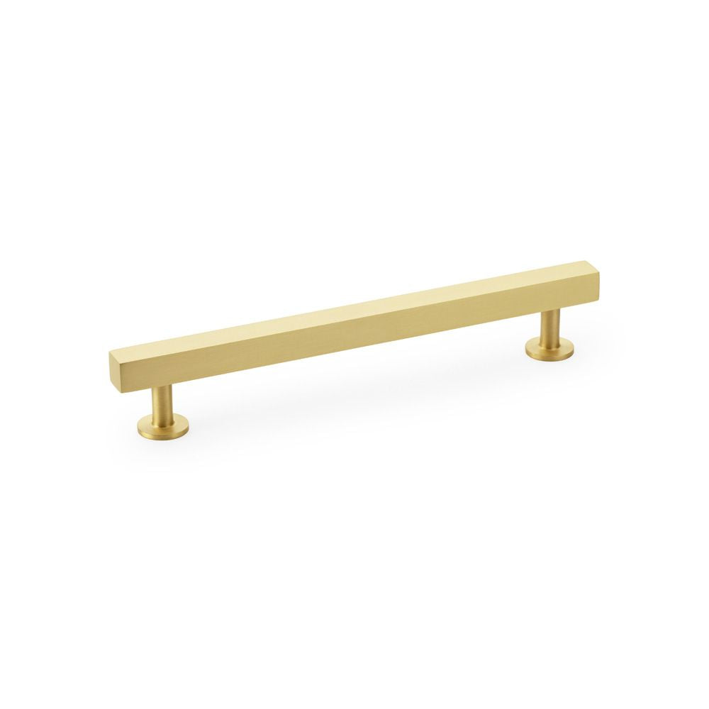 This is an image showing Alexander & Wilks Square T-Bar Cabinet Pull Handle - Satin Brass - Centres 160mm aw815-160-sb available to order from Trade Door Handles in Kendal, quick delivery and discounted prices.