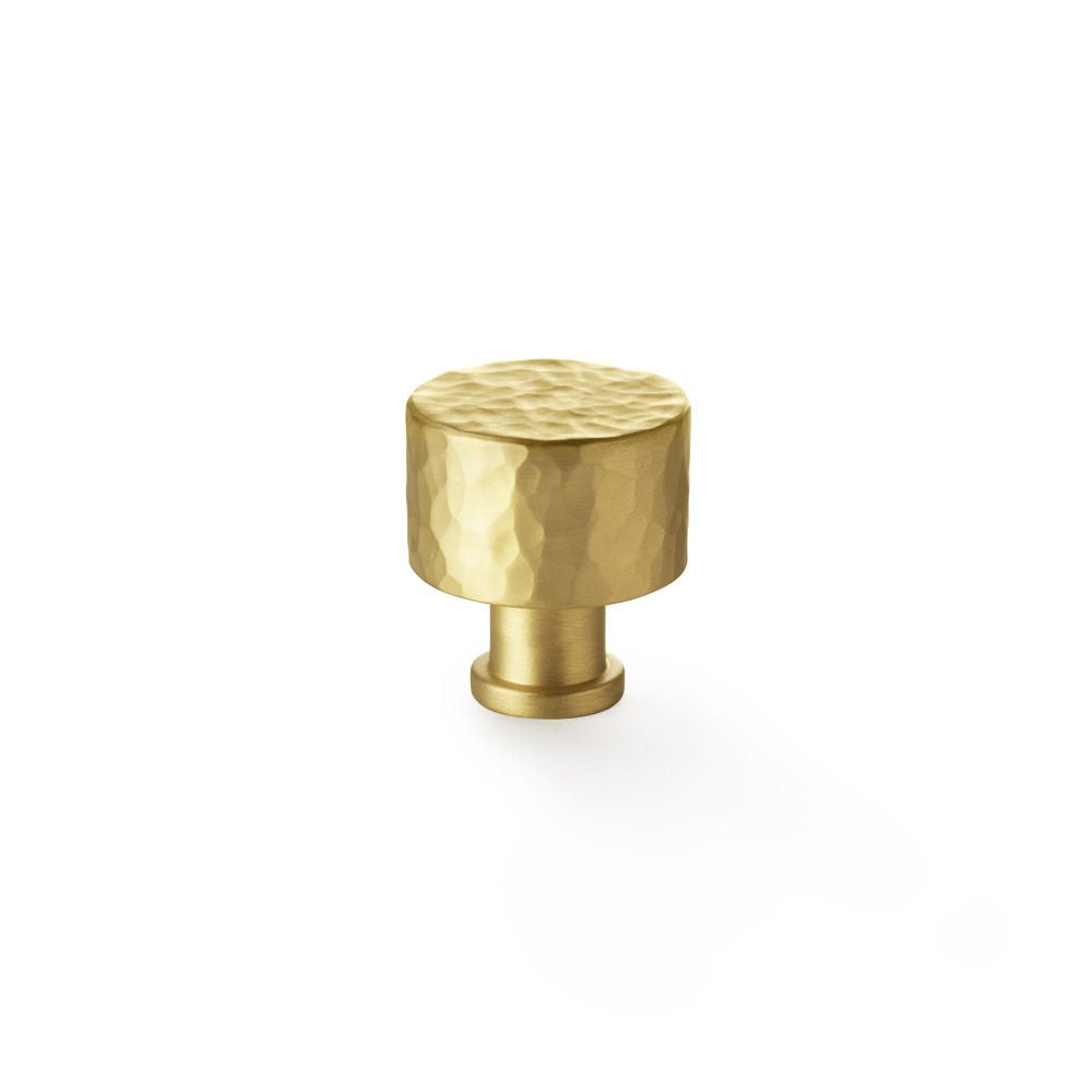 This is an image showing Alexander & Wilks Leila Hammered Cupboard Knob - Satin Brass - 30mm aw816-30-sb available to order from Trade Door Handles in Kendal, quick delivery and discounted prices.