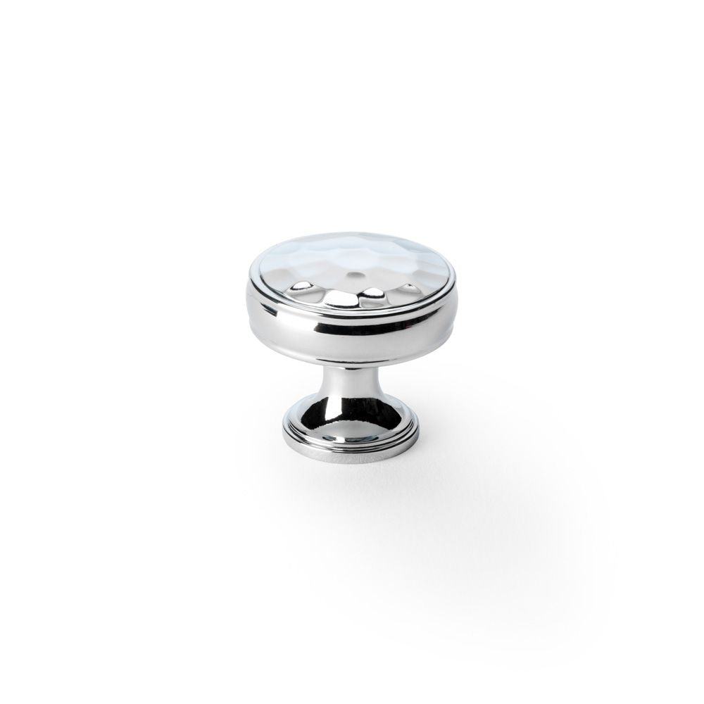 This is an image showing Alexander & Wilks Lynd Hammered Cupboard Knob - Polished Chrome - 32mm aw818-32-pc available to order from Trade Door Handles in Kendal, quick delivery and discounted prices.