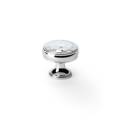 This is an image showing Alexander & Wilks Lynd Hammered Cupboard Knob - Polished Chrome - 32mm aw818-32-pc available to order from Trade Door Handles in Kendal, quick delivery and discounted prices.