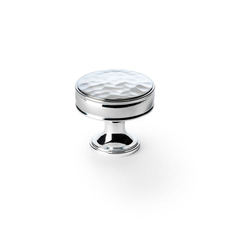 This is an image showing Alexander & Wilks Lynd Hammered Cupboard Knob - Polished Chrome - 38mm aw818-38-pc available to order from Trade Door Handles in Kendal, quick delivery and discounted prices.
