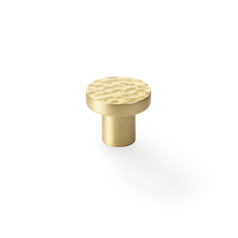 This is an image showing Alexander & Wilks Hanover Hammered Cupboard Knob - Satin Brass - 30mm aw820-30-sb available to order from Trade Door Handles in Kendal, quick delivery and discounted prices.