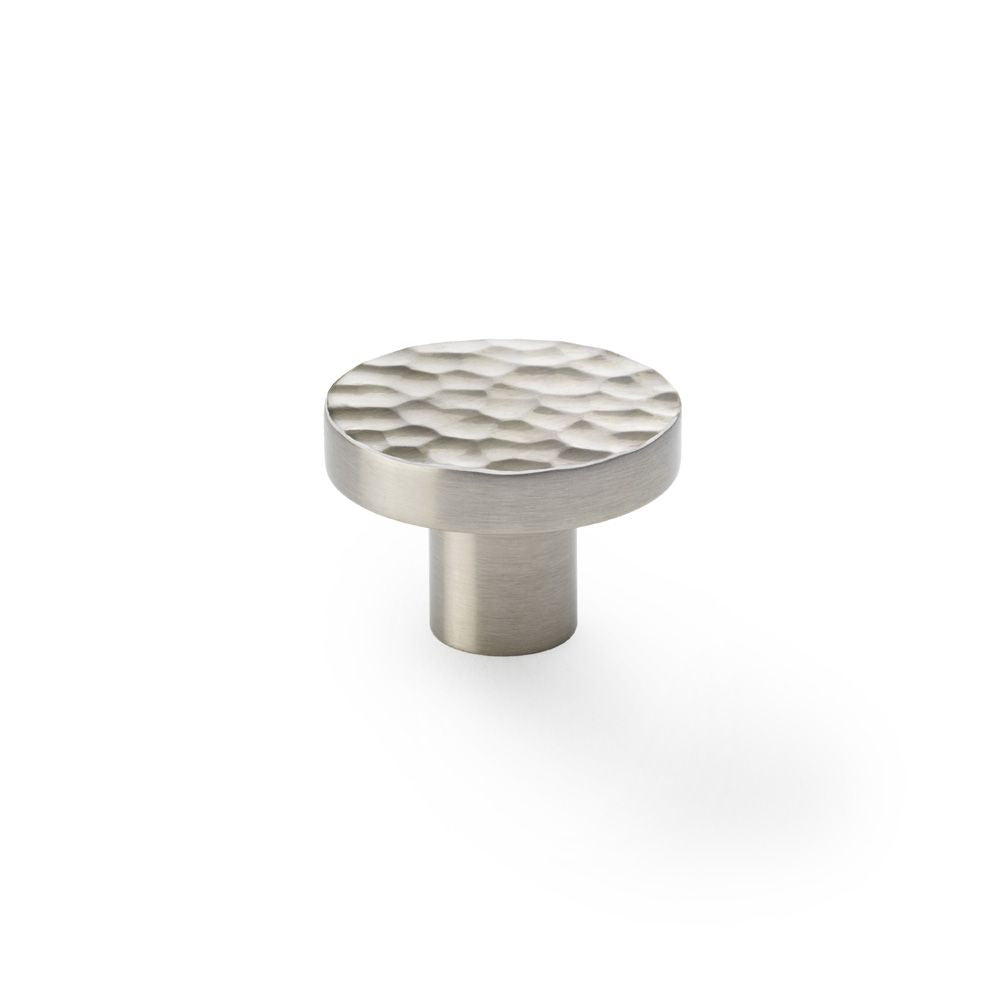 This is an image showing Alexander & Wilks Hanover Hammered Cupboard Knob - Satin Nickel - 38mm aw820-38-sn available to order from Trade Door Handles in Kendal, quick delivery and discounted prices.