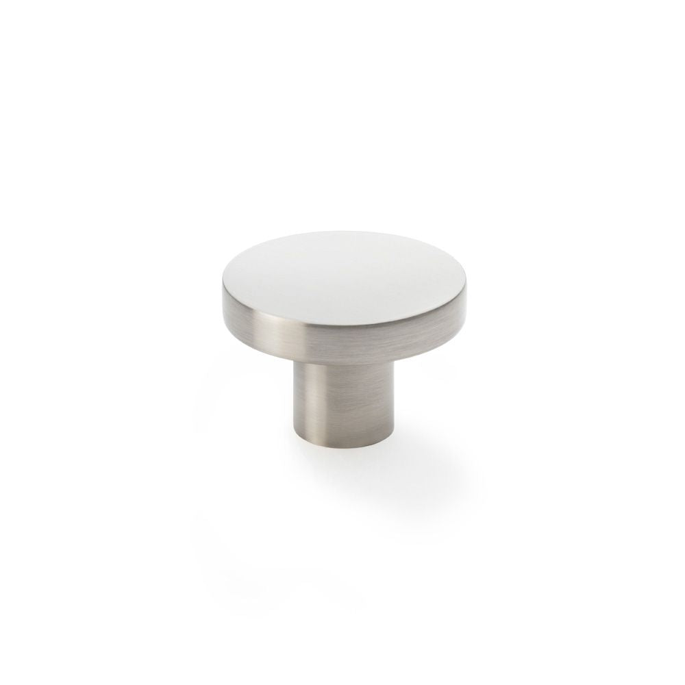 This is an image showing Alexander & Wilks Hanover Plain Cupboard Knob - Satin Nickel - Knob 38mm aw821-38-sn available to order from Trade Door Handles in Kendal, quick delivery and discounted prices.