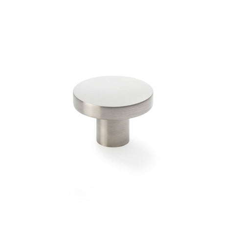 This is an image showing Alexander & Wilks Hanover Plain Cupboard Knob - Satin Nickel - Knob 38mm aw821-38-sn available to order from Trade Door Handles in Kendal, quick delivery and discounted prices.