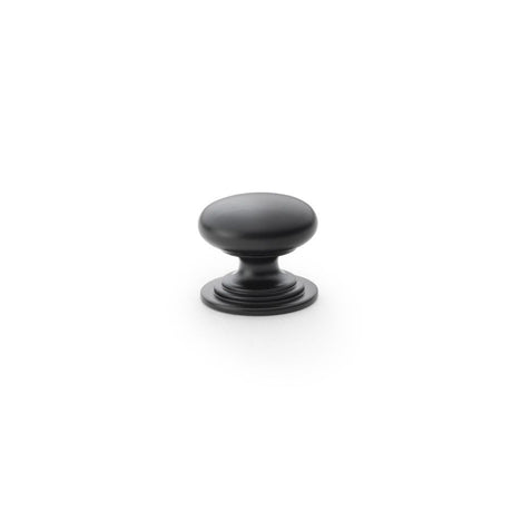 This is an image showing Alexander & Wilks Waltz Round Cupboard Knob on Stepped Rose - Black - 25mm aw825-25-bl available to order from Trade Door Handles in Kendal, quick delivery and discounted prices.
