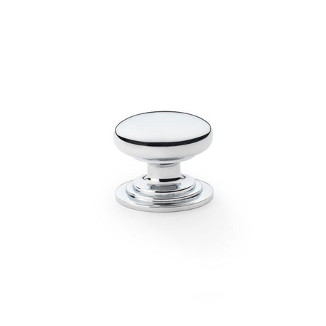 This is an image showing Alexander & Wilks Waltz Round Cupboard Knob on Stepped Rose - Polished Chrome - 32mm aw825-32-pc available to order from Trade Door Handles in Kendal, quick delivery and discounted prices.