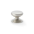 This is an image showing Alexander & Wilks Waltz Round Cupboard Knob on Stepped Rose - Satin Nickel - 38mm aw825-38-sn available to order from Trade Door Handles in Kendal, quick delivery and discounted prices.