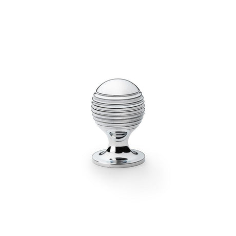 This is an image showing Alexander & Wilks Caesar Cupboard Knob on Round Rose - Polished Chrome - 25mm aw832-25-pc available to order from Trade Door Handles in Kendal, quick delivery and discounted prices.