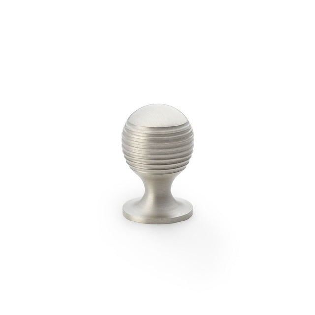 This is an image showing Alexander & Wilks Caesar Cupboard Knob on Round Rose - Satin Nickel - 25mm aw832-25-sn available to order from Trade Door Handles in Kendal, quick delivery and discounted prices.