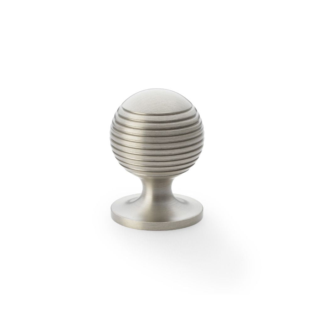 This is an image showing Alexander & Wilks Caesar Cupboard Knob on Round Rose - Satin Nickel - 32mm aw832-32-sn available to order from Trade Door Handles in Kendal, quick delivery and discounted prices.