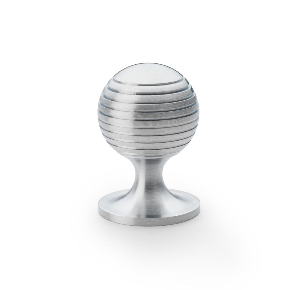 This is an image showing Alexander & Wilks Caesar Cupboard Knob on Round Rose - Satin Chrome - 38mm aw832-38-sc available to order from Trade Door Handles in Kendal, quick delivery and discounted prices.