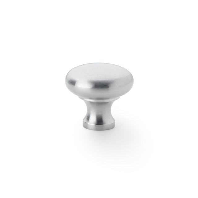 This is an image showing Alexander & Wilks Wade Round Cupboard Knob - Satin Chrome - 32mm aw836-32-sc available to order from Trade Door Handles in Kendal, quick delivery and discounted prices.