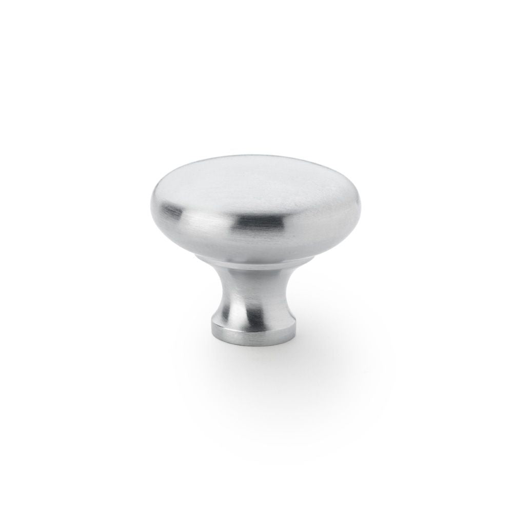 This is an image showing Alexander & Wilks Wade Round Cupboard Knob - Satin Chrome - 38mm aw836-38-sc available to order from Trade Door Handles in Kendal, quick delivery and discounted prices.