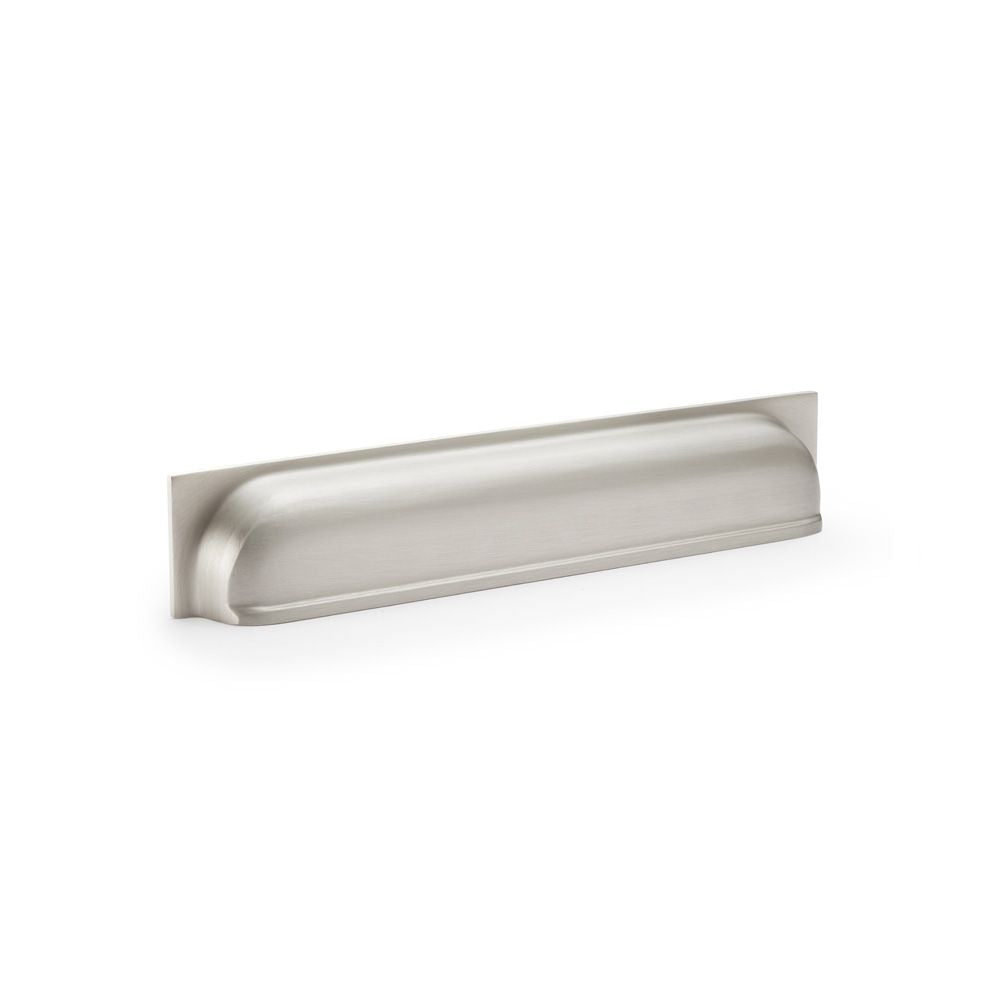 This is an image showing Alexander & Wilks Quantock Cup Pull Handle - Satin Nickel - Centres 203mm aw906sn available to order from Trade Door Handles in Kendal, quick delivery and discounted prices.