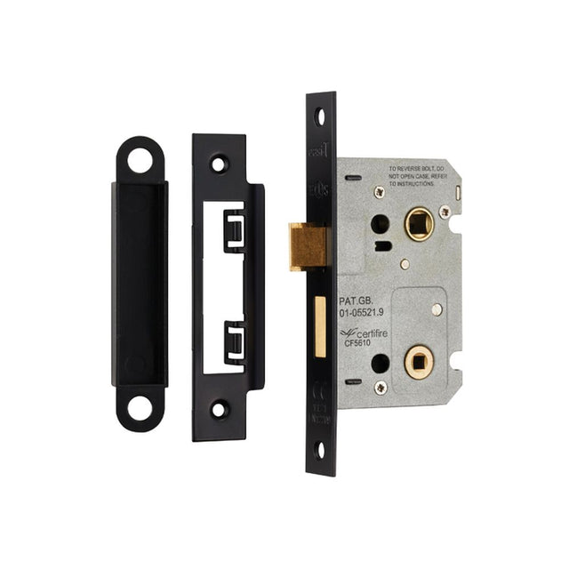 This is an image of a Eurospec - Easi-T Residential Bathroom Lock 65mm - Matt Black that is availble to order from Trade Door Handles in Kendal.