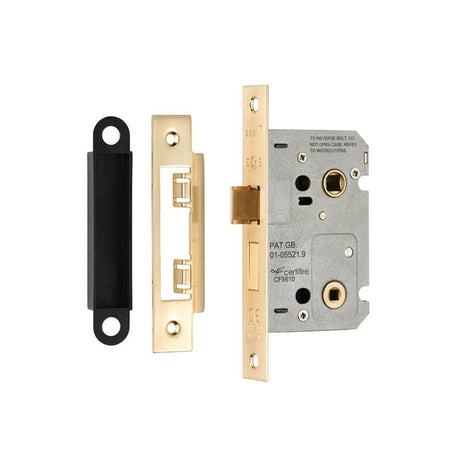 This is an image of a Eurospec - Easi-T Residential Bathroom Lock 65mm - Satin Brass that is availble to order from Trade Door Handles in Kendal.