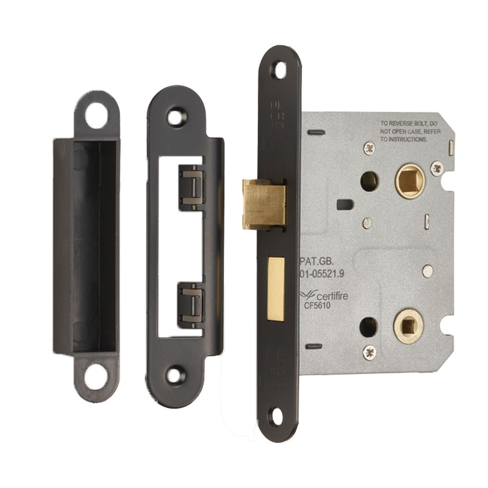 This is an image of a Eurospec - Easi-T Residential Bathroom Lock 78mm - Matt Black that is availble to order from Trade Door Handles in Kendal.