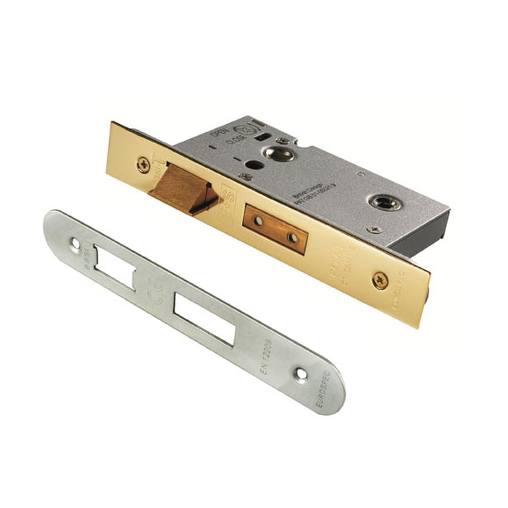 This is an image of a Eurospec - Bathroom Lock Radius 76mm - Satin Stainless Steel  that is availble to order from Trade Door Handles in Kendal.