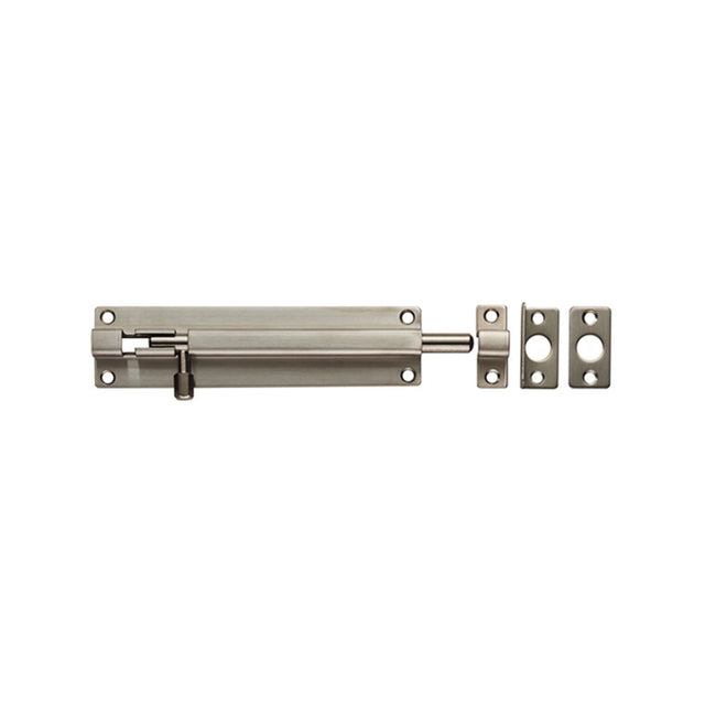 This is an image of a Eurospec - Straight Barrel Bolt - Satin Stainless Steel that is availble to order from Trade Door Handles in Kendal.