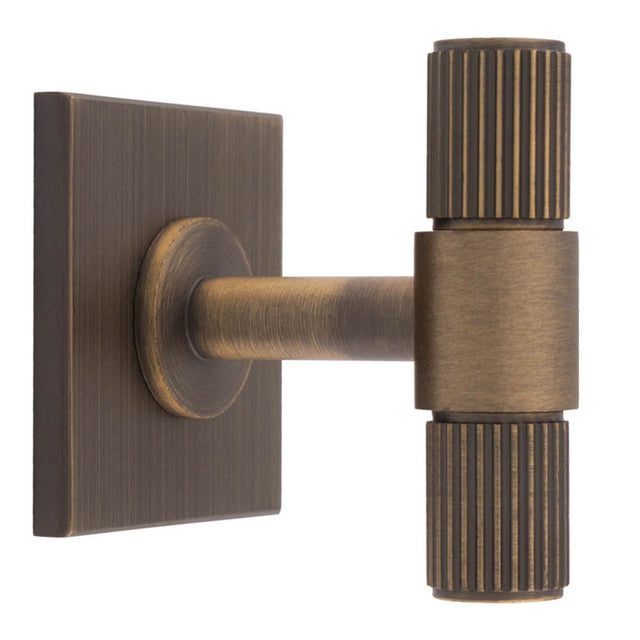 This is an image of a Carlisle Brass - Lines T-Bar Knob on Backplate that is availble to order from Trade Door Handles in Kendal.