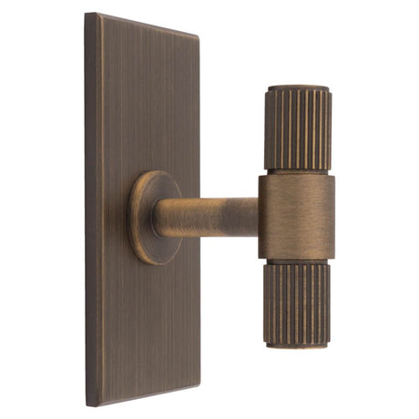 This is an image of a Carlisle Brass - Lines T-Bar Knob on Backplate that is availble to order from Trade Door Handles in Kendal.