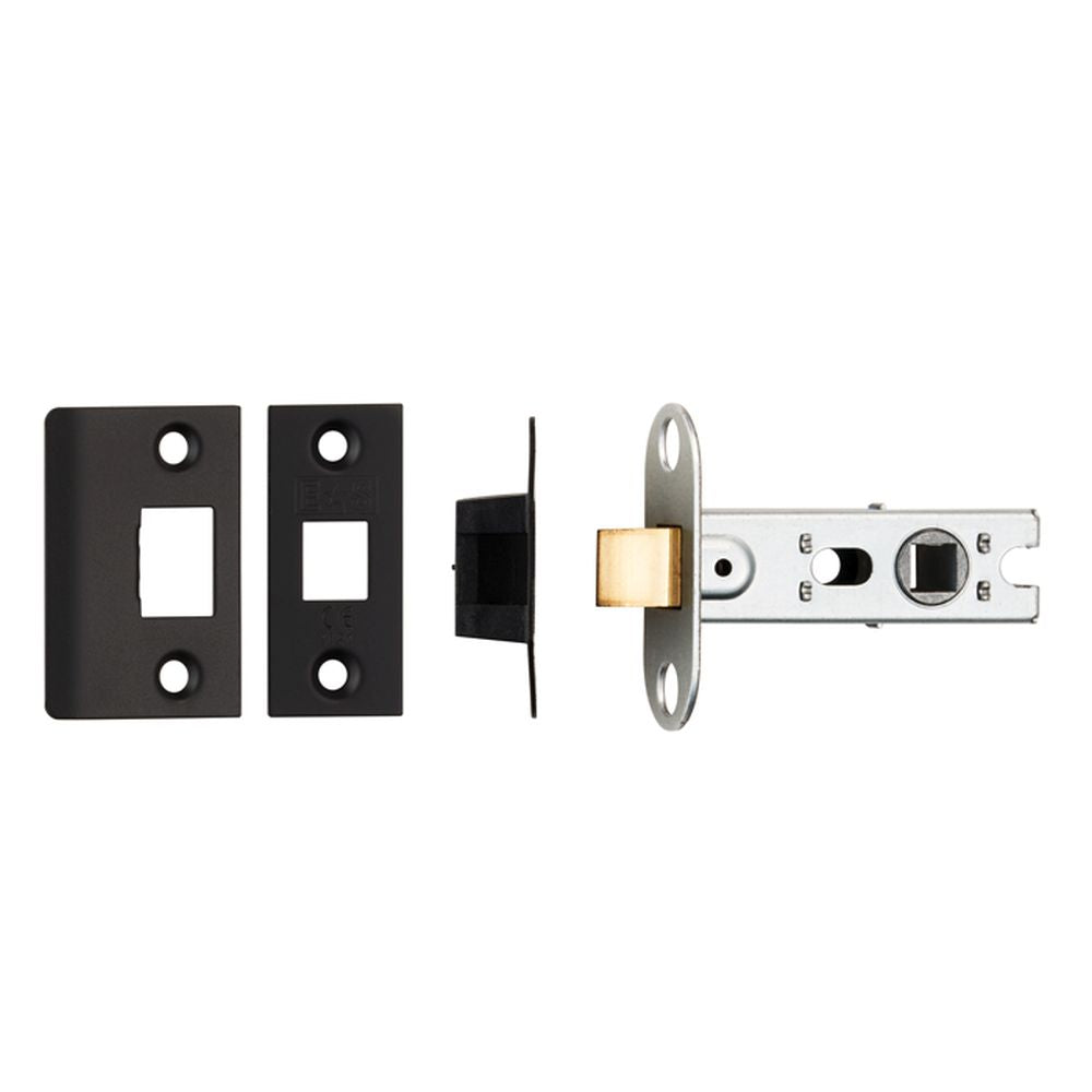 This is an image of a Eurospec - 64Mm Ce B/T Tubular Mortice Latch Square - Matt Black that is availble to order from Trade Door Handles in Kendal.