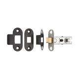 This is an image of a Eurospec - 64mm Ce B/T Tubular Mortice Latch Radius - Matt Black that is availble to order from Trade Door Handles in Kendal.