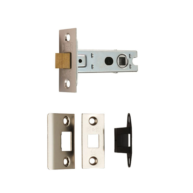 This is an image of a Eurospec - Bolt Through Tubular Latch Square - Nickel Plate that is availble to order from Trade Door Handles in Kendal.