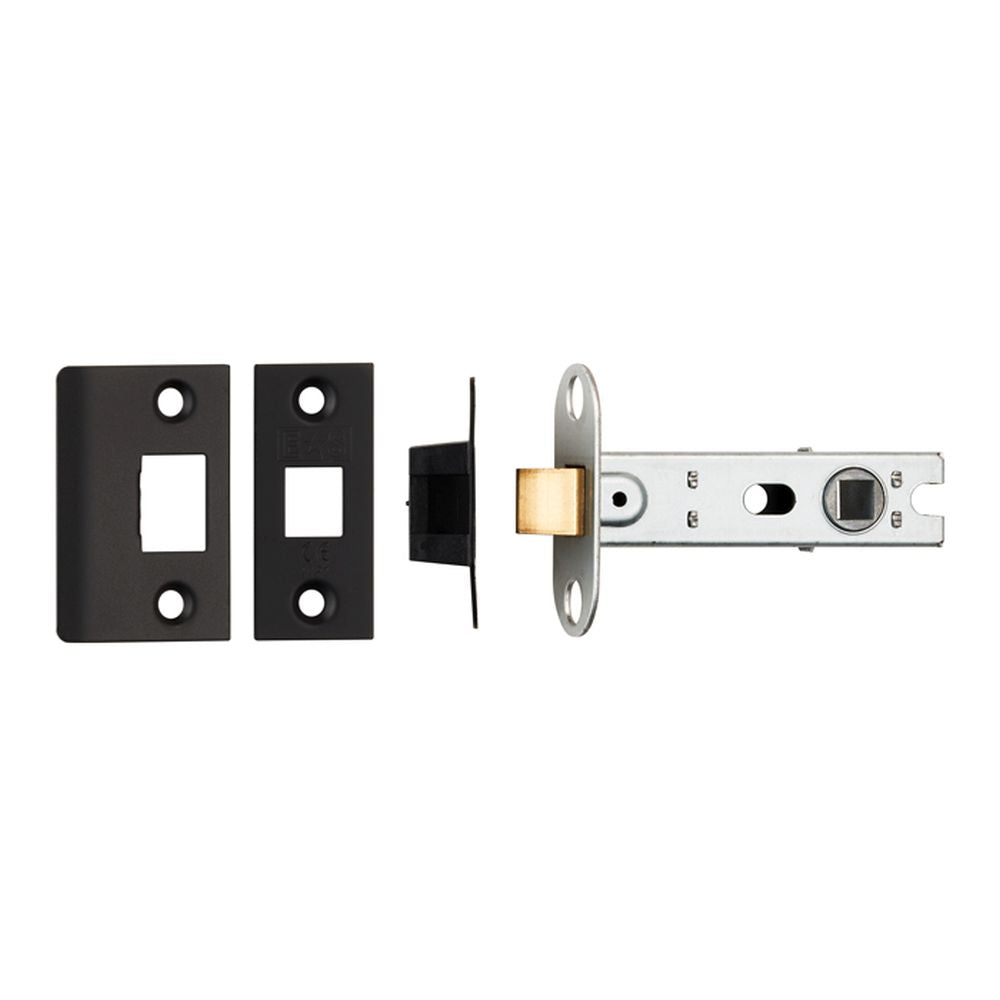 This is an image of a Eurospec - 76Mm Ce B/T Tubular Mortice Latch Square - Matt Black that is availble to order from Trade Door Handles in Kendal.