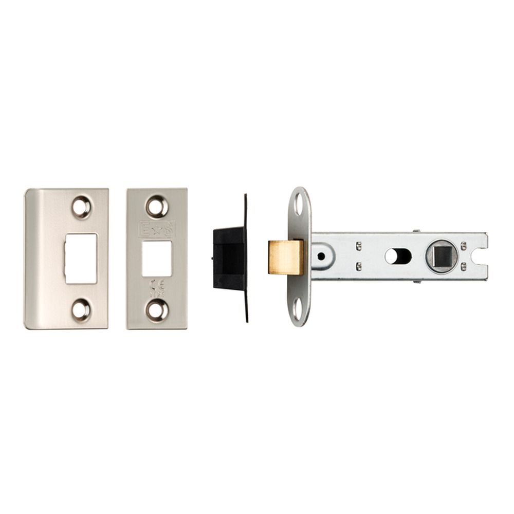 This is an image of a Eurospec - 76Mm Ce B/T Tubular Mortice Latch Square - Satin Nickel that is availble to order from Trade Door Handles in Kendal.