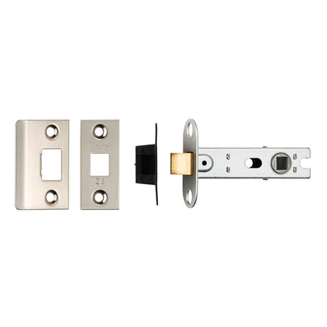 This is an image of a Eurospec - 76Mm Ce B/T Tubular Mortice Latch Square - Satin Nickel that is availble to order from Trade Door Handles in Kendal.