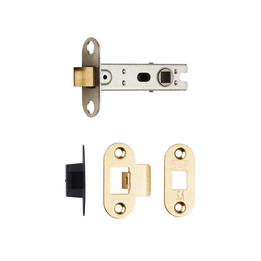 This is an image of a Eurospec - Bolt Through Tubular Latch Radius - Electro Brassed  that is availble to order from Trade Door Handles in Kendal.