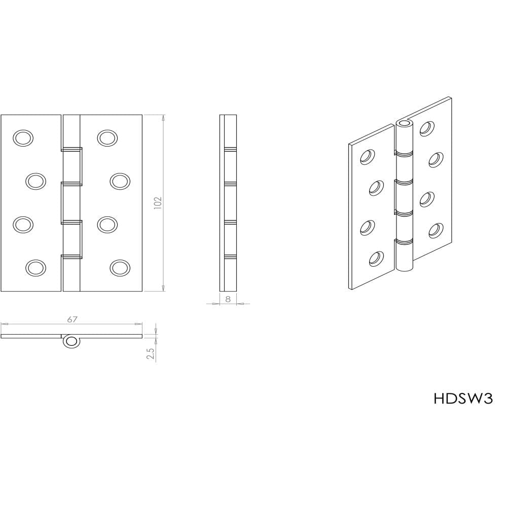 Carlisle Brass Hinges Satin Brass / Washered Hinges / 4" x (102mm) Carlisle Brass - 102 x 67mm Dbl Steel Washer Brass Hinge - Satin Brass