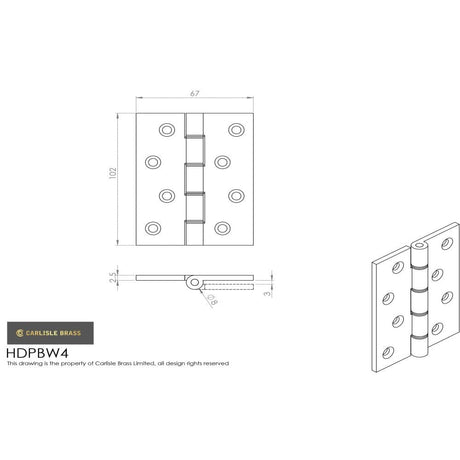 Carlisle Brass Hinges Polished Lacquered / Washered Hinges / 4" x (102mm) Carlisle Brass - 102 x 67mm Double Phos. Bronze Washer Hinge - Polished Lacq