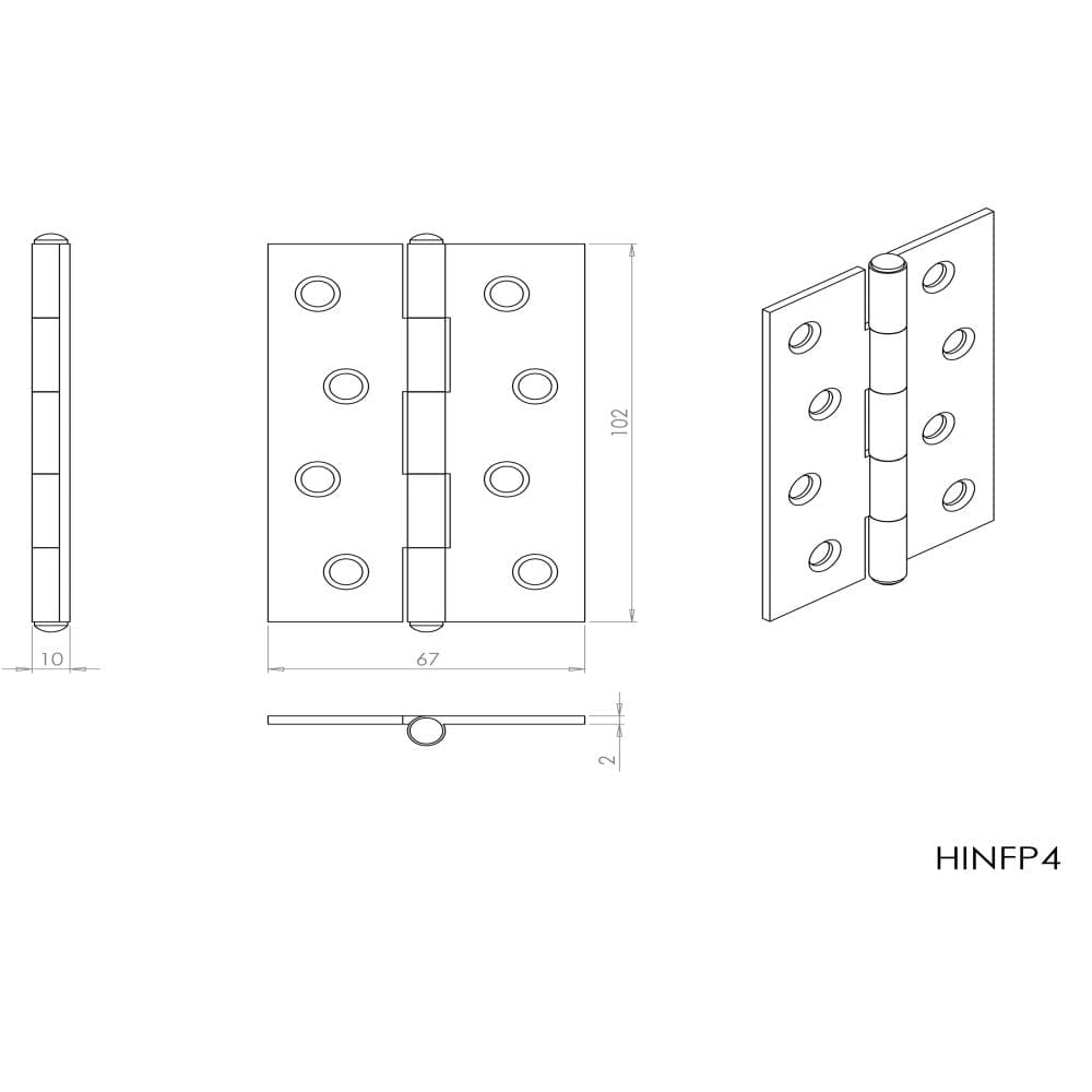 Carlisle Brass Hinges Powder Coat Black / Butt Hinges / 4" x (102mm) Carlisle Brass - 102 x 72mm Fixed Pin Hinge - Powder Coat Black