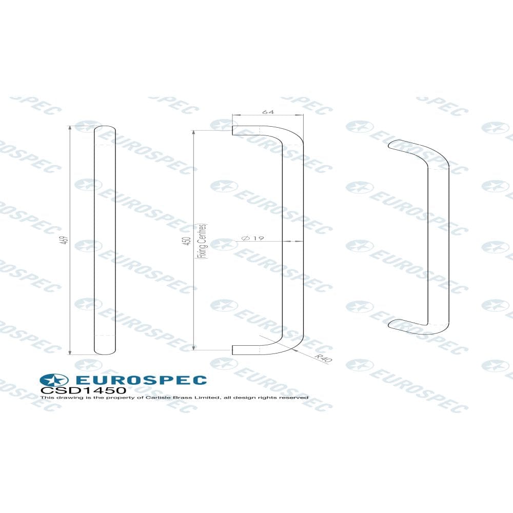 Carlisle Brass Door Furniture Satin PVD / Pull Handles (Bolt Through) Carlisle Brass - 19mm D Pull Handle, 450mm Centres - Satin PVD