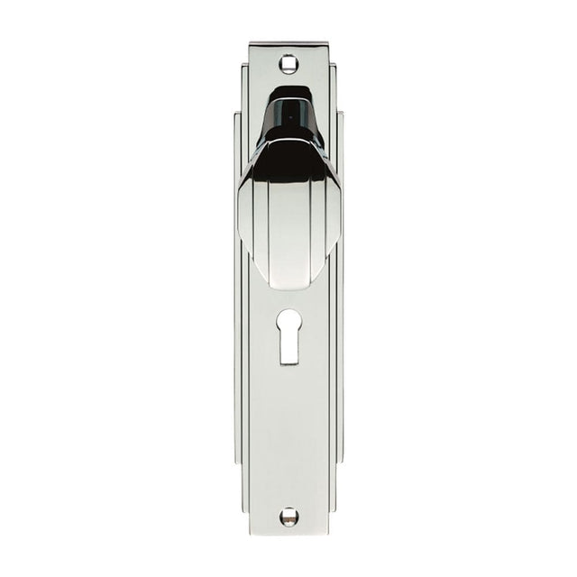 Carlisle Brass Door Furniture Polished Chrome / Std. Lock Handles Carlisle Brass - Art Deco Knob on Lock Backplate - Polished Chrome