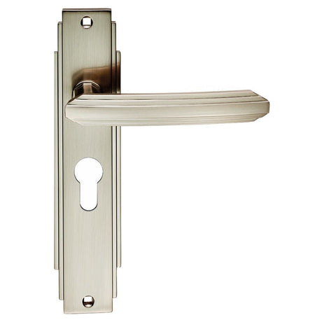 Carlisle Brass Door Furniture Satin Nickel / Euro Profile Lock Handles Carlisle Brass - Art Deco Lever on Euro Lock Backplate - Satin Nickel