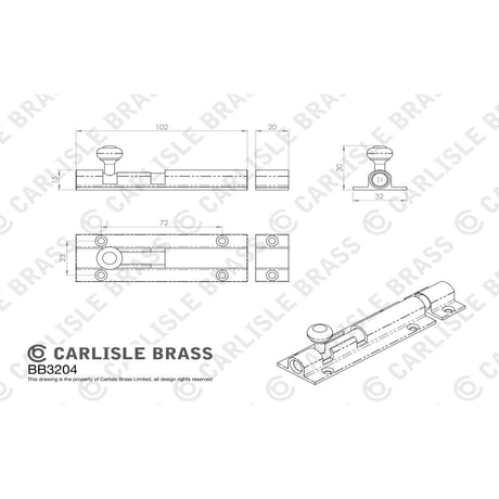 Carlisle Brass Accessories Satin Chrome / Straight Surface Bolts / 100mm / 4" Carlisle Brass - Barrel Bolt 102mm - Satin Chrome