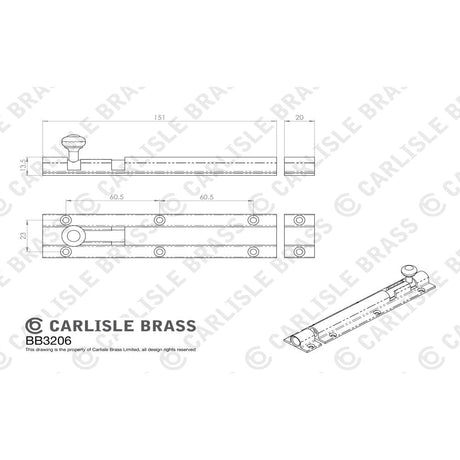 Carlisle Brass Accessories Satin Chrome / Straight Surface Bolts / 150mm / 6" Carlisle Brass - Barrel Bolt 151mm - Satin Chrome