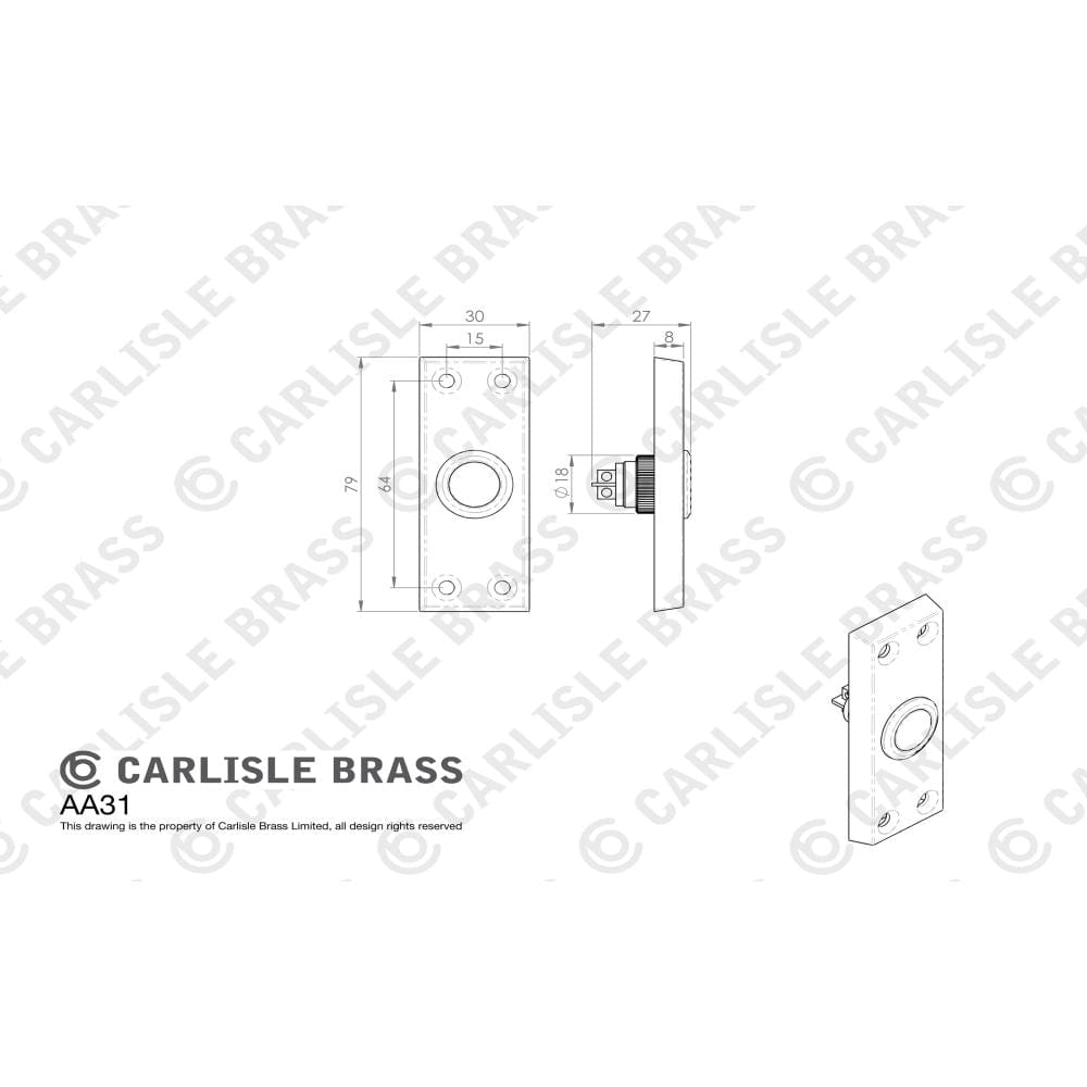 Carlisle Brass Door Furniture Polished Brass / Rectangular Bell Push Carlisle Brass - Bell Push - Polished Brass